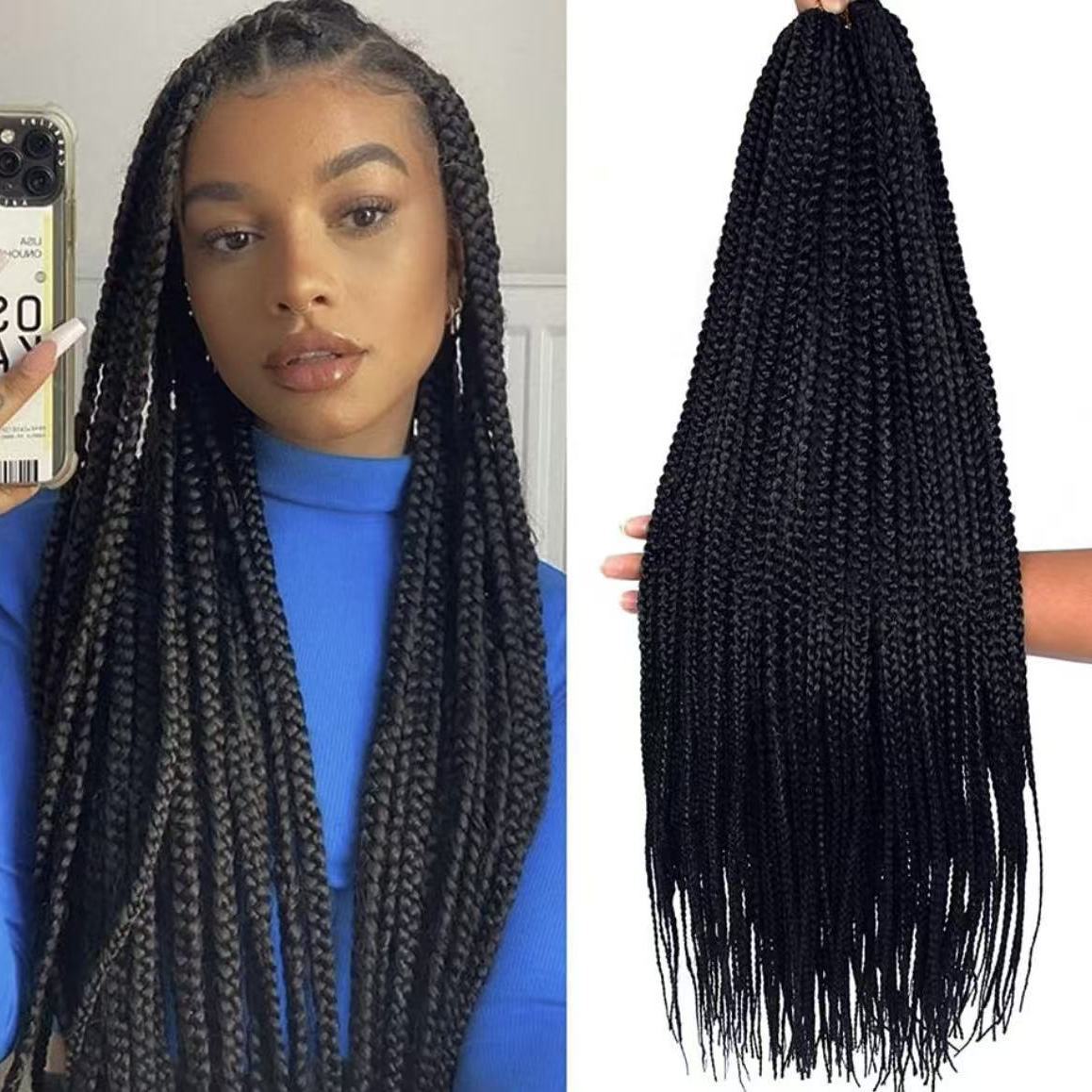 European and American style three-strand braids; Box Braids; Crochet Hair Extension; Hooked dreadlocks wig. color 1 long [分类版本3]