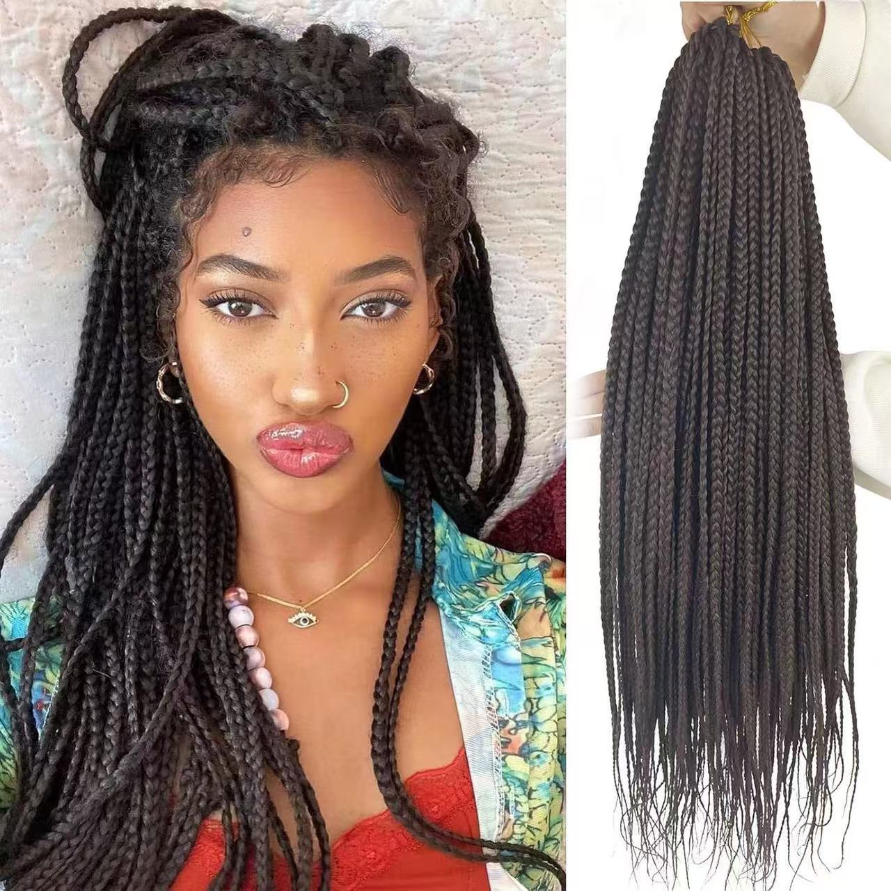 European and American style three-strand braids; Box Braids; Crochet Hair Extension; Hooked dreadlocks wig. color 1 long [分类版本3]