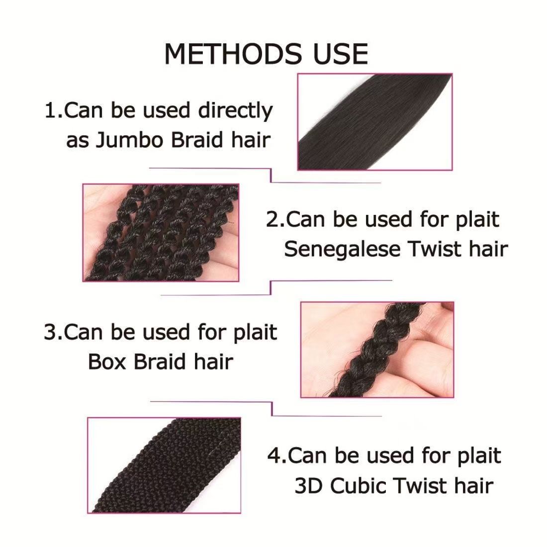 European and American style three-strand braids; Box Braids; Crochet Hair Extension; Hooked dreadlocks wig. color 1 long [分类版本3]