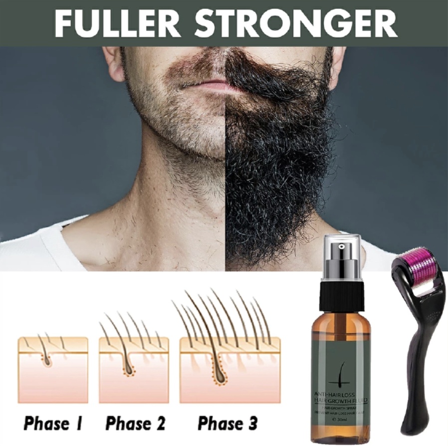30ml Men Beard Growth Roller Set Beard Growth Kit Men's Beard Growth Essence Nourishing Enhancer Beard Oil Spray Beard Care Set 30ML [分类版本1]