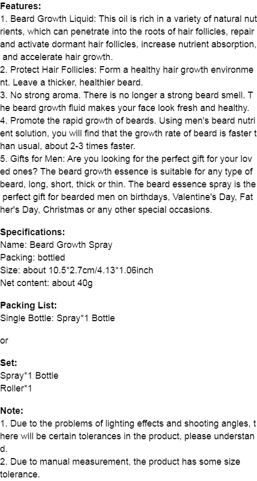 30ml Men Beard Growth Roller Set Beard Growth Kit Men's Beard Growth Essence Nourishing Enhancer Beard Oil Spray Beard Care Set 30ML [分类版本1]