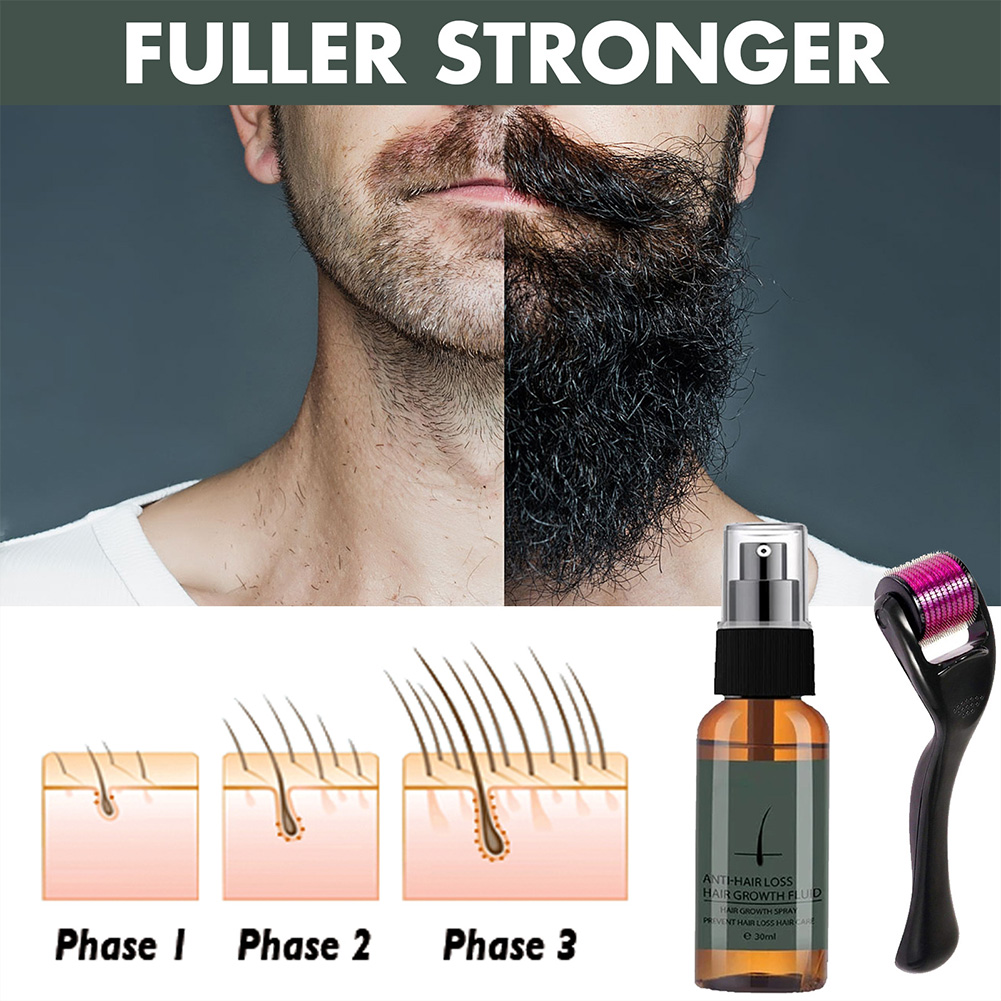 30ml Men Beard Growth Roller Set Beard Growth Kit Men's Beard Growth Essence Nourishing Enhancer Beard Oil Spray Beard Care Set 30ML [分类版本1]