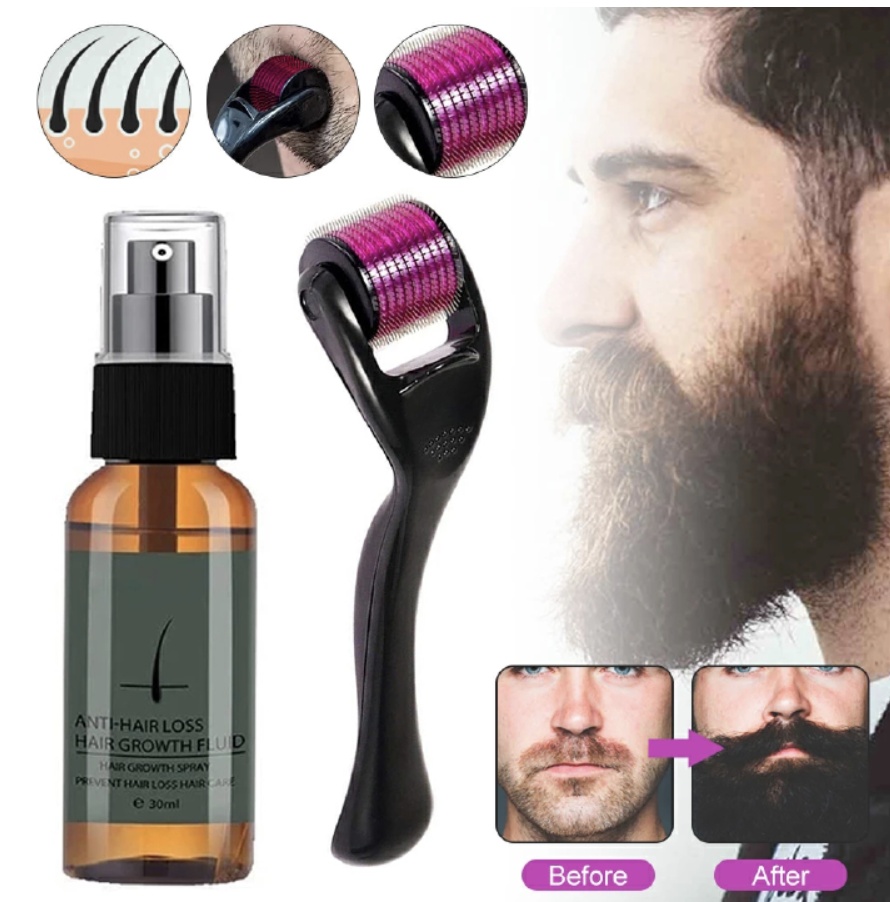 30ml Men Beard Growth Roller Set Beard Growth Kit Men's Beard Growth Essence Nourishing Enhancer Beard Oil Spray Beard Care Set 30ML [分类版本2]