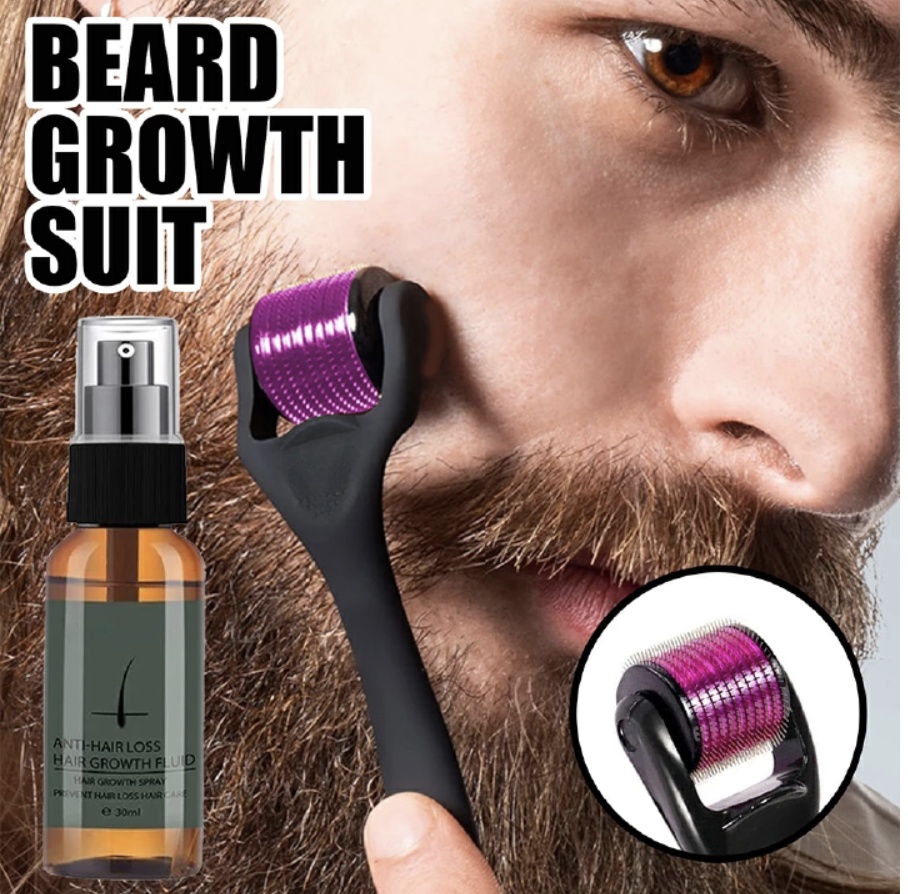 30ml Men Beard Growth Roller Set Beard Growth Kit Men's Beard Growth Essence Nourishing Enhancer Beard Oil Spray Beard Care Set 30ML [分类版本2]