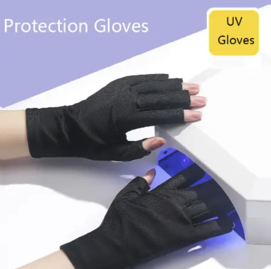 Anti UV Radiation Protection Gloves LED Lamp Nail UV Protection Glove Nail Art Gel Nail Dryer Light Nail Art Equipment Short black 1pair [分类版本2]