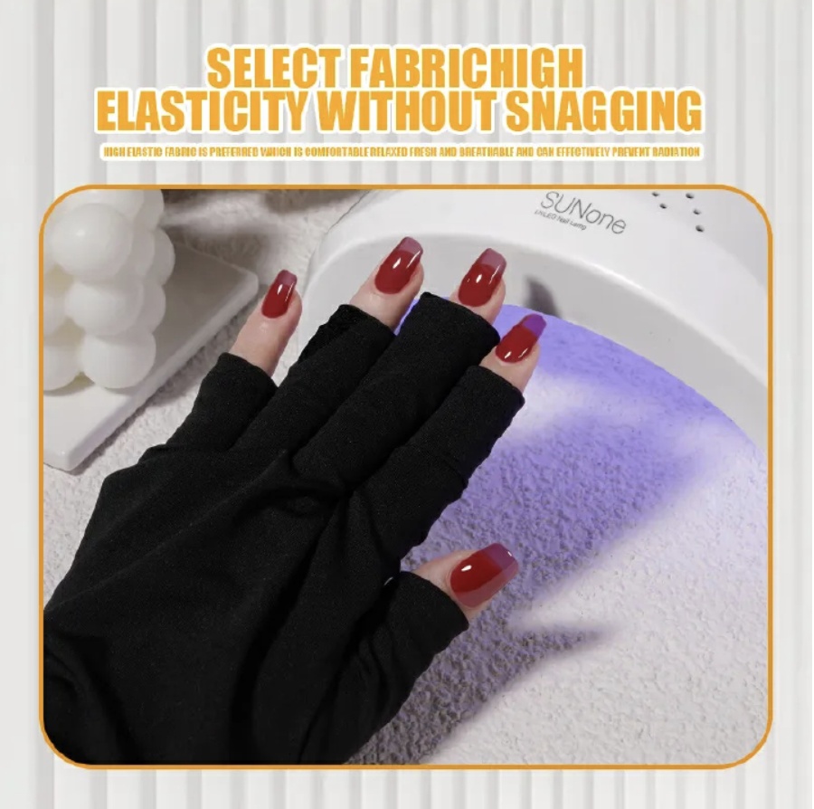 Anti UV Radiation Protection Gloves LED Lamp Nail UV Protection Glove Nail Art Gel Nail Dryer Light Nail Art Equipment Short black 1pair [分类版本2] view 3