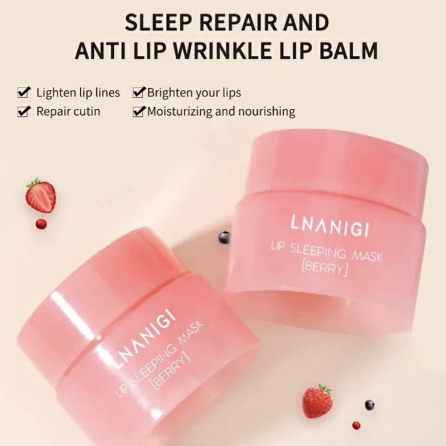 3g South Korea Lip Sleep Mask Night Sleep Maintenance Moisturizing Lip Gloss Bleach Cream Nourishing Lip Care Strawberry Pink One size [分类版本1]