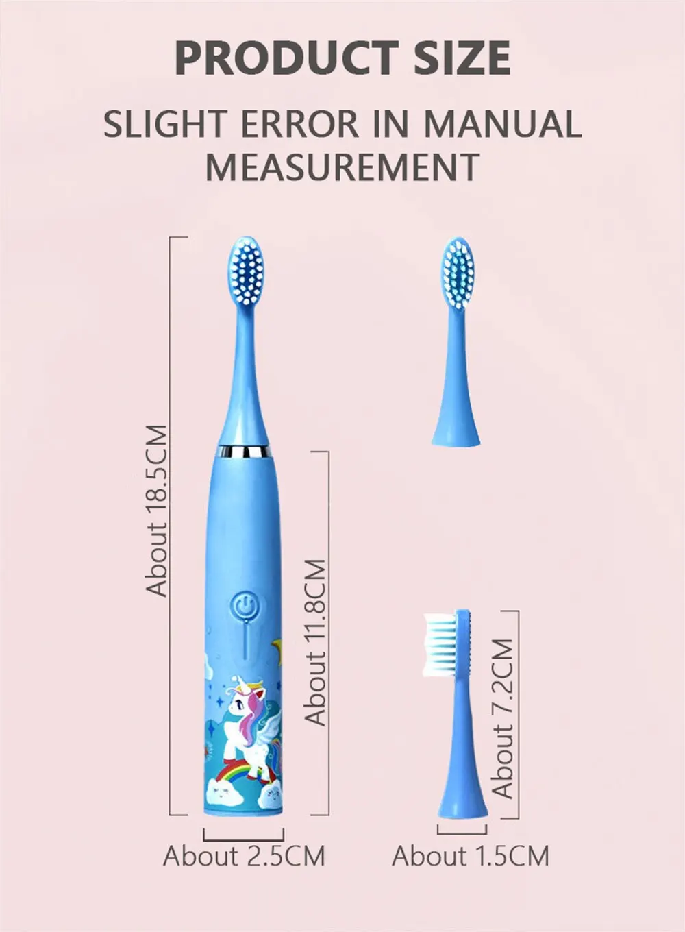 Colorful Cute Cartoon Design Ultrasonic Electric Toothbrush Slim Smart Kids Electric Toothbrush With Replacement Heads Pink With 6 head [分类版本1]