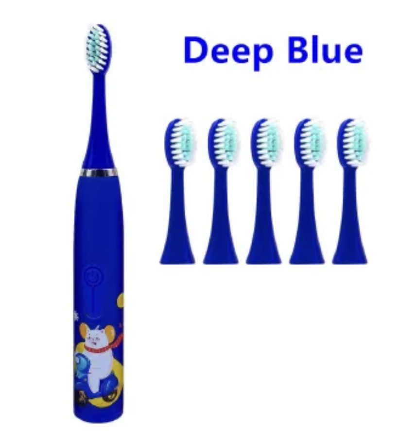 Colorful Cute Cartoon Design Ultrasonic Electric Toothbrush Slim Smart Kids Electric Toothbrush With Replacement Heads Pink With 6 head [分类版本2]