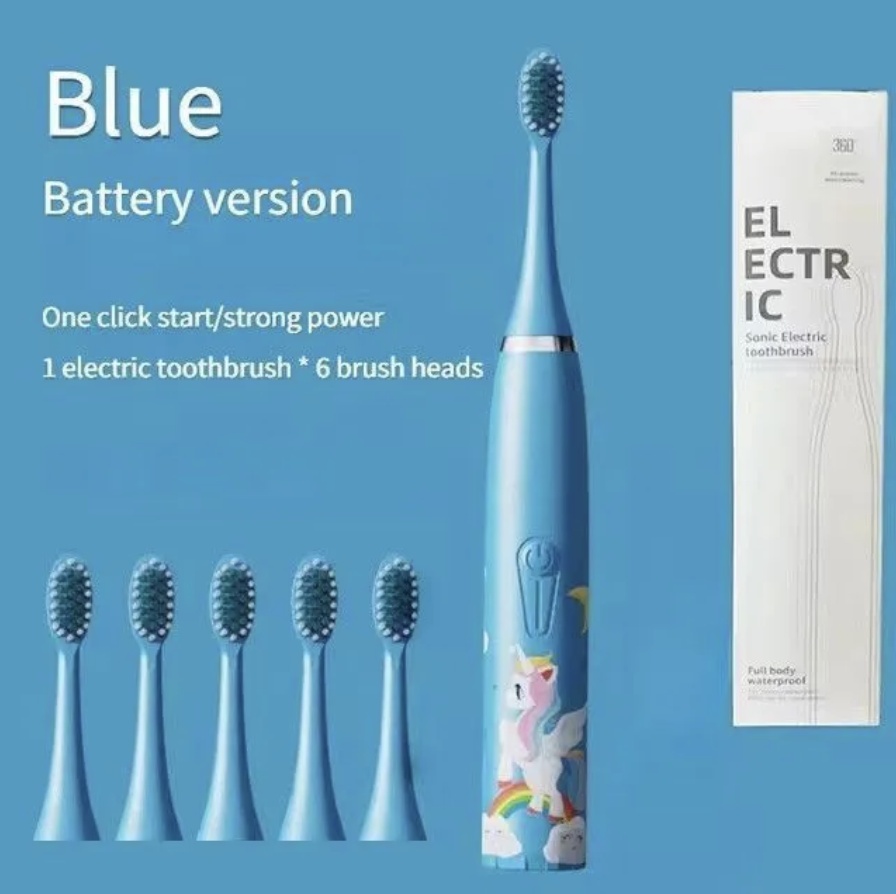Colorful Cute Cartoon Design Ultrasonic Electric Toothbrush Slim Smart Kids Electric Toothbrush With Replacement Heads Pink With 6 head [分类版本2]
