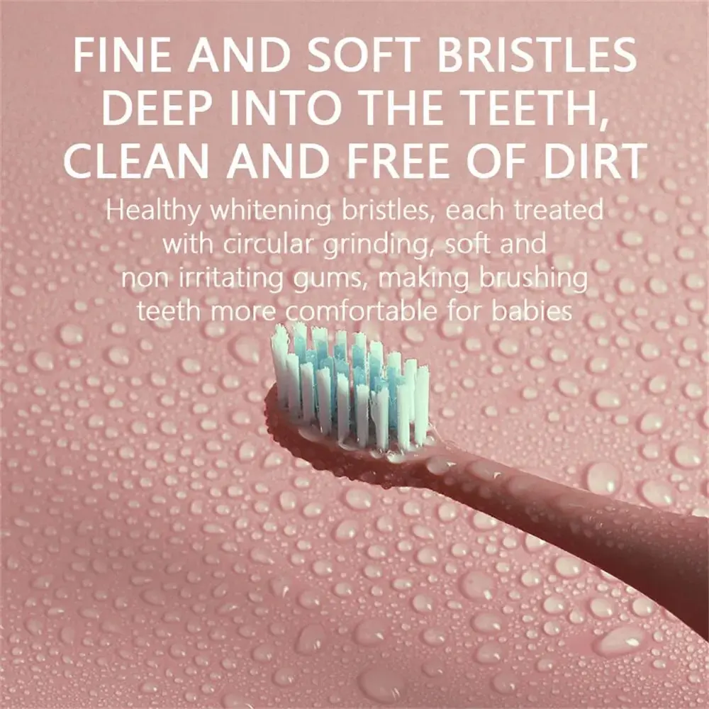 Colorful Cute Cartoon Design Ultrasonic Electric Toothbrush Slim Smart Kids Electric Toothbrush With Replacement Heads Pink With 6 head [分类版本2]