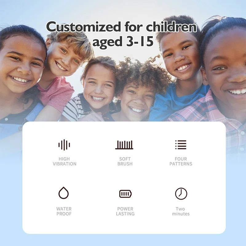 Colorful Cute Cartoon Design Ultrasonic Electric Toothbrush Slim Smart Kids Electric Toothbrush With Replacement Heads Pink With 6 head [分类版本2]