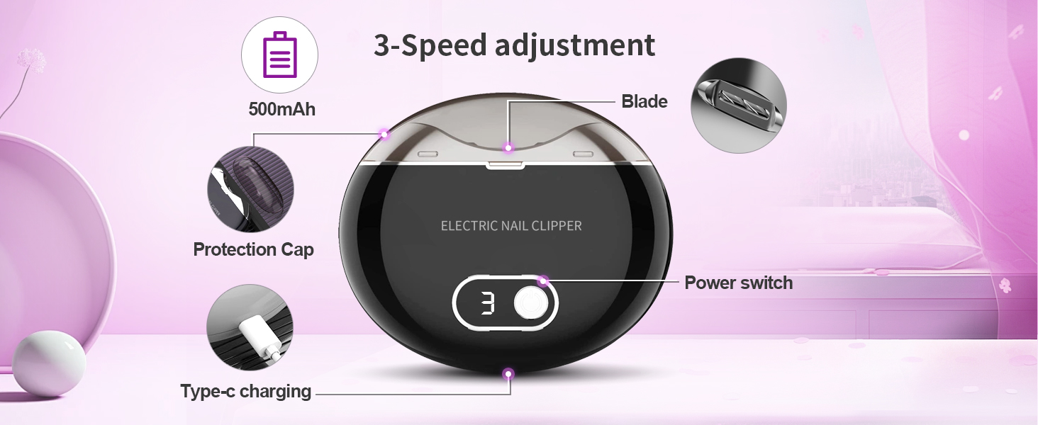 Electric Nail Clipper with Nail File & 3 Speeds, LCD Digital Display,Fingernail Cutter and Nail Scraps Storage Rechargeable Safety Fingernail Trimmer Red 3 levels [分类版本3]