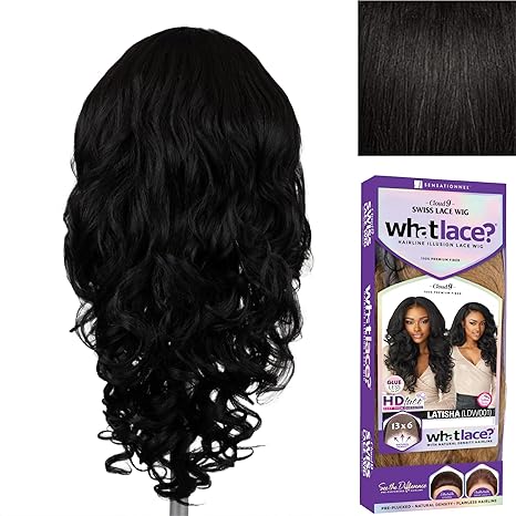 Sensationnel What Lace 13x6 Wig - Latisha Front Lace Hand Tie No Glue Synthetic Natural Density Pre-Plucked Hairline (Grey Black 1B) color 1 long [分类版本2]