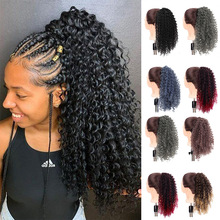 Western-style ponytail wig for women in the export market, with drawstring small curls, made of synthetic fiber, suitable for high-temperature styling 1B as picture [分类版本1]