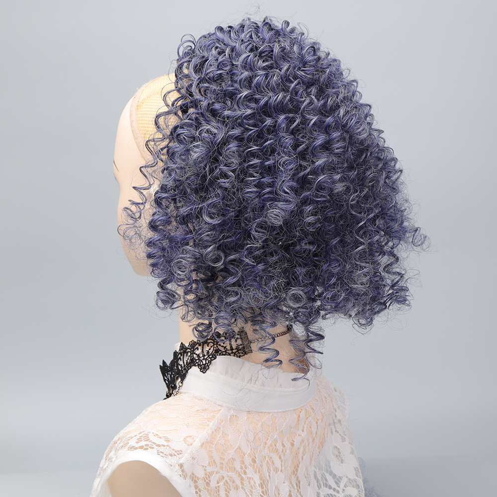 Western-style ponytail wig for women in the export market, with drawstring small curls, made of synthetic fiber, suitable for high-temperature styling 1B as picture [分类版本1]