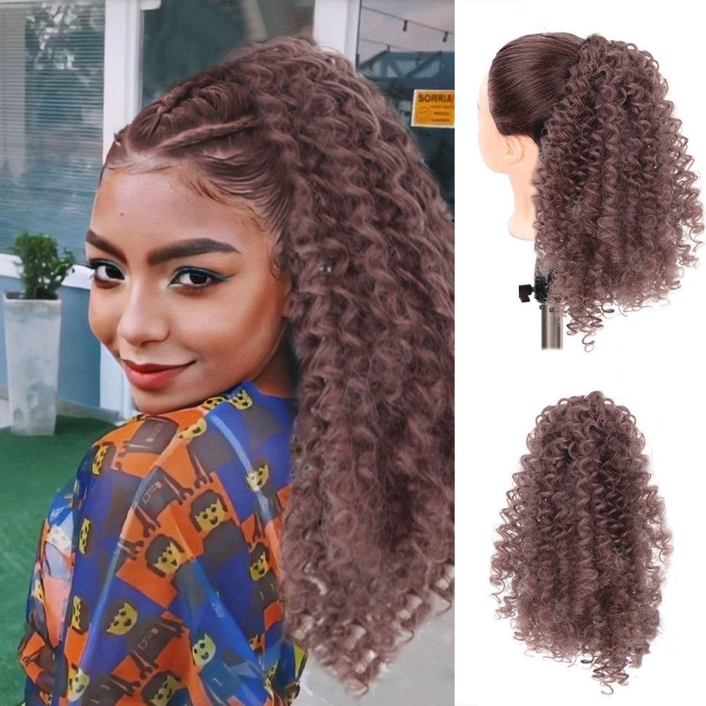 Western-style ponytail wig for women in the export market, with drawstring small curls, made of synthetic fiber, suitable for high-temperature styling 1B as picture [分类版本1]