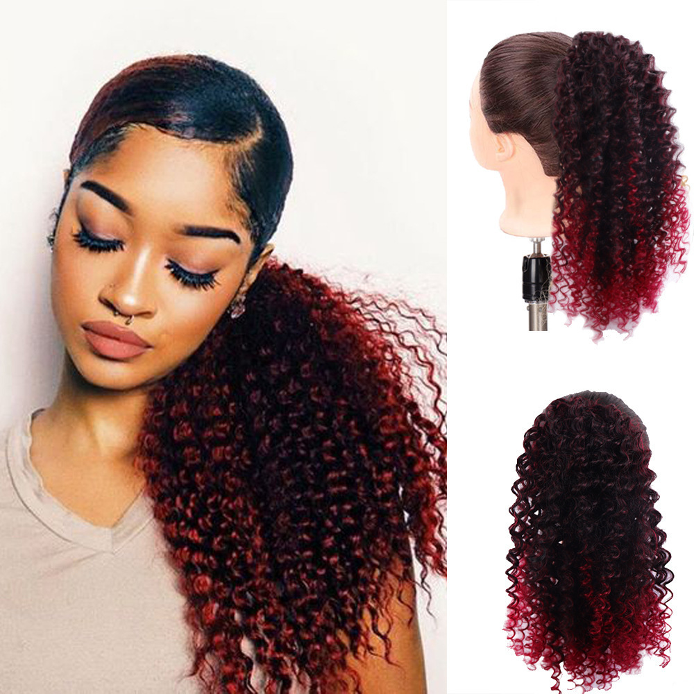 Western-style ponytail wig for women in the export market, with drawstring small curls, made of synthetic fiber, suitable for high-temperature styling 1B as picture [分类版本1]