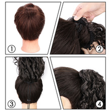 Western-style ponytail wig for women in the export market, with drawstring small curls, made of synthetic fiber, suitable for high-temperature styling 1B as picture [分类版本1]