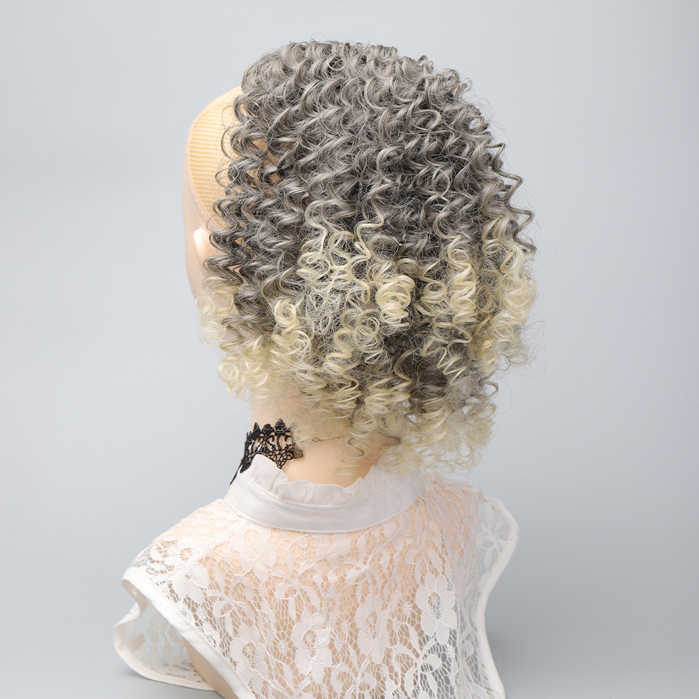 Western-style ponytail wig for women in the export market, with drawstring small curls, made of synthetic fiber, suitable for high-temperature styling 1B as picture [分类版本1]