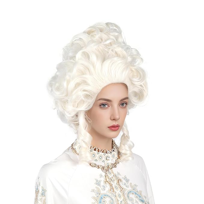 Platinum Blonde Wig Short Curly Blonde Beehive Wig Queen Cosplay Halloween Costume Wigs For Women white as picture [分类版本3]