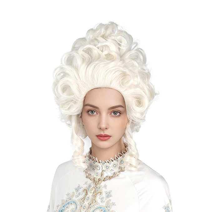 Platinum Blonde Wig Short Curly Blonde Beehive Wig Queen Cosplay Halloween Costume Wigs For Women white as picture [分类版本3]