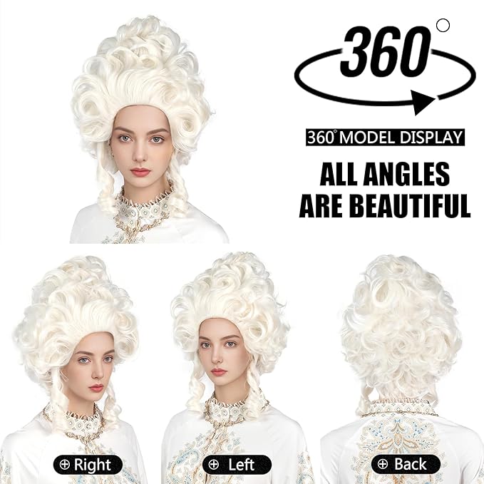 Platinum Blonde Wig Short Curly Blonde Beehive Wig Queen Cosplay Halloween Costume Wigs For Women white as picture [分类版本3]