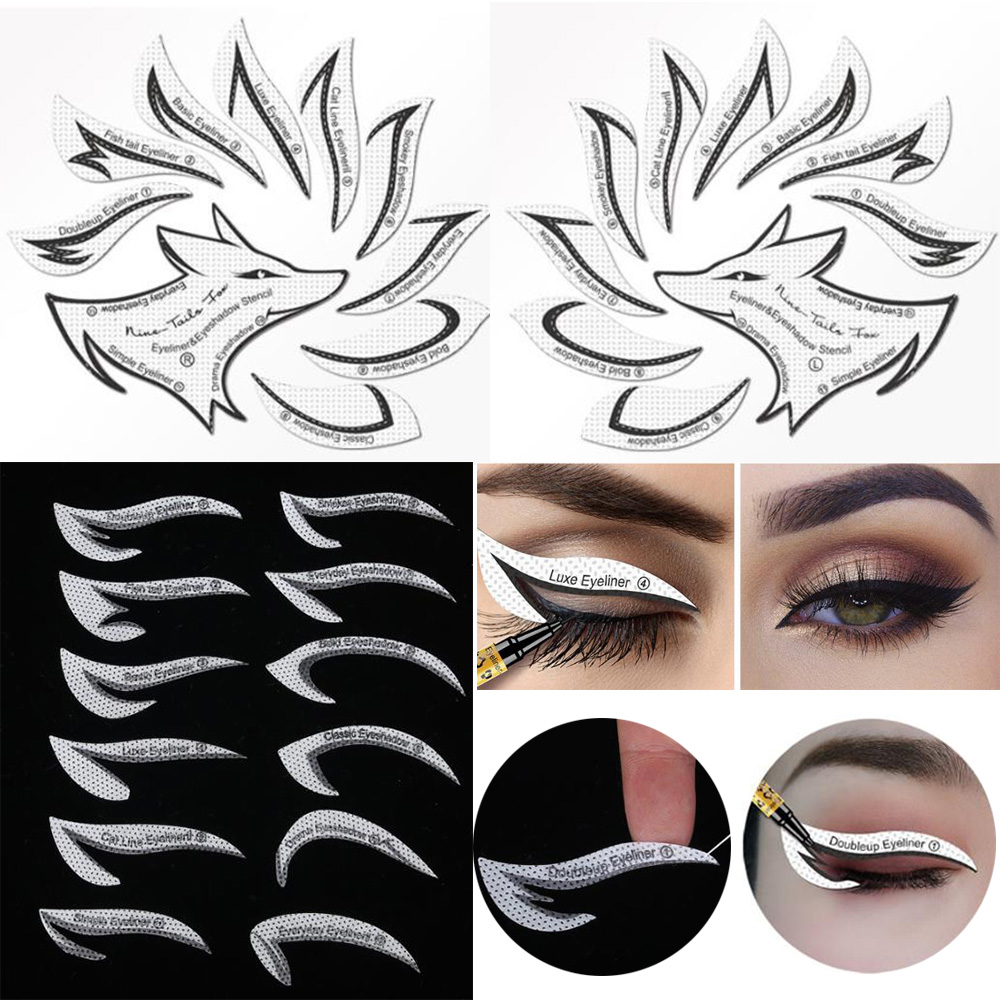 Eyeliner Stencils Eye Makeup Template Stickers Card 12 Styles Non-Woven Eyeliner Eyeshadow 3 Minute Lazy Shaping Tools & White as picture [分类版本2] view 2