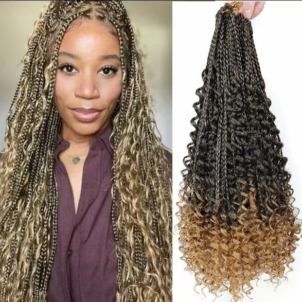 European and American wigs Goddess Knotless Faux Boho Box Braids new three-strand braided princess color 1 long [分类版本1]