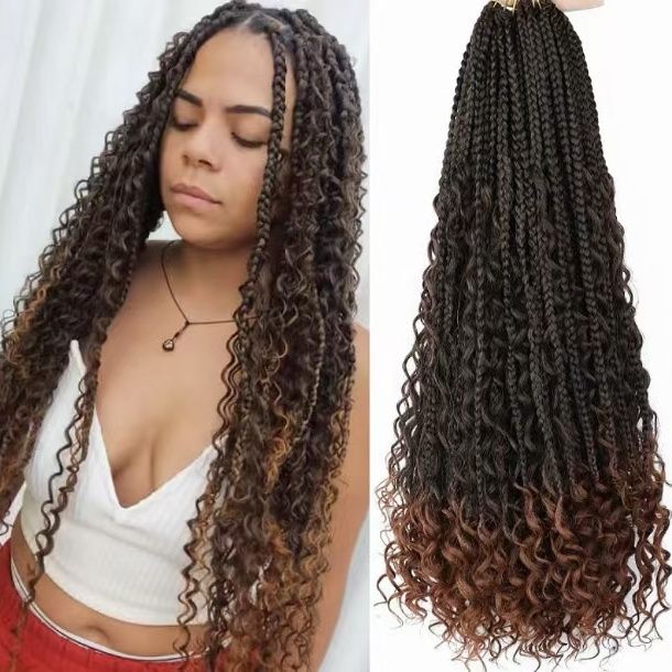 European and American wigs Goddess Knotless Faux Boho Box Braids new three-strand braided princess color 1 long [分类版本2]