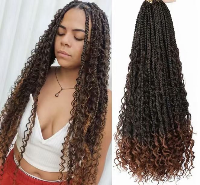 European and American wigs Goddess Knotless Faux Boho Box Braids new three-strand braided princess color 1 long [分类版本2]