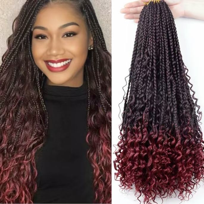 European and American wigs Goddess Knotless Faux Boho Box Braids new three-strand braided princess color 1 long [分类版本3]