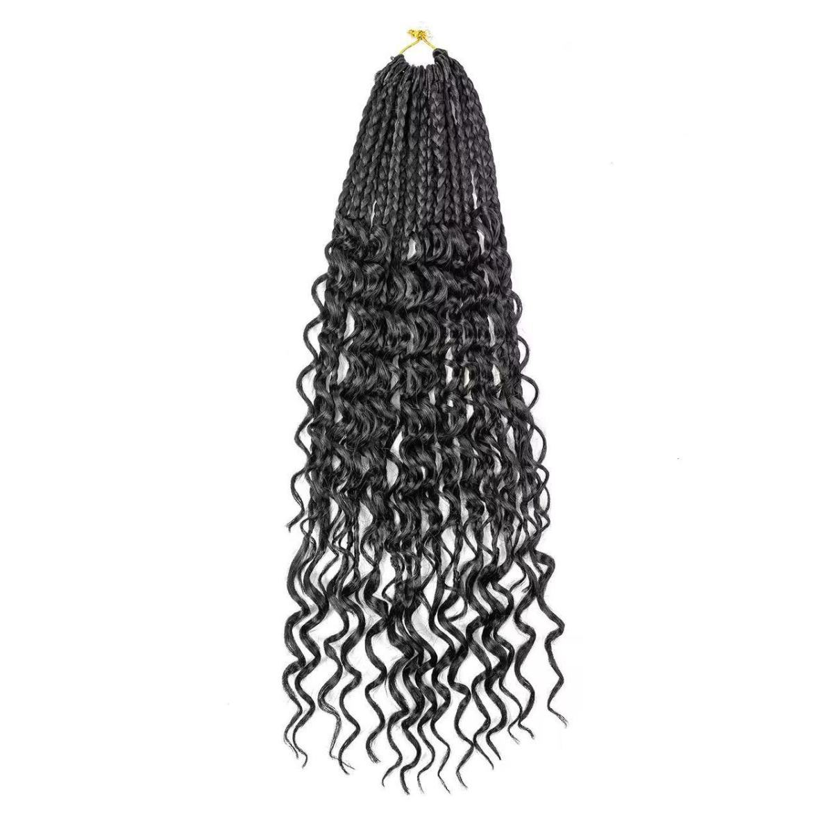 European and American wigs Goddess Knotless Faux Boho Box Braids new three-strand braided princess color 1 long [分类版本3]