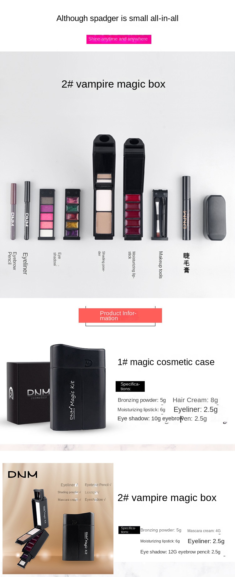 Cosmetic Makeup Set Magic Box Lipstick+Concealer+Eye Shadow+Eyeliner Pen+Eye Black+Eyebrow Pencil Black One set [分类版本2]