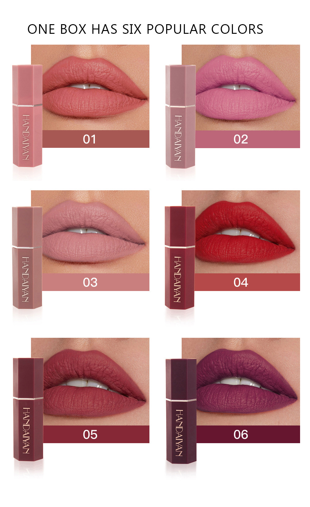 Lipstick 6 colors matte matte no fading no staining long-lasting moisturizing waterproof 01# Honey peach One size [分类版本3]