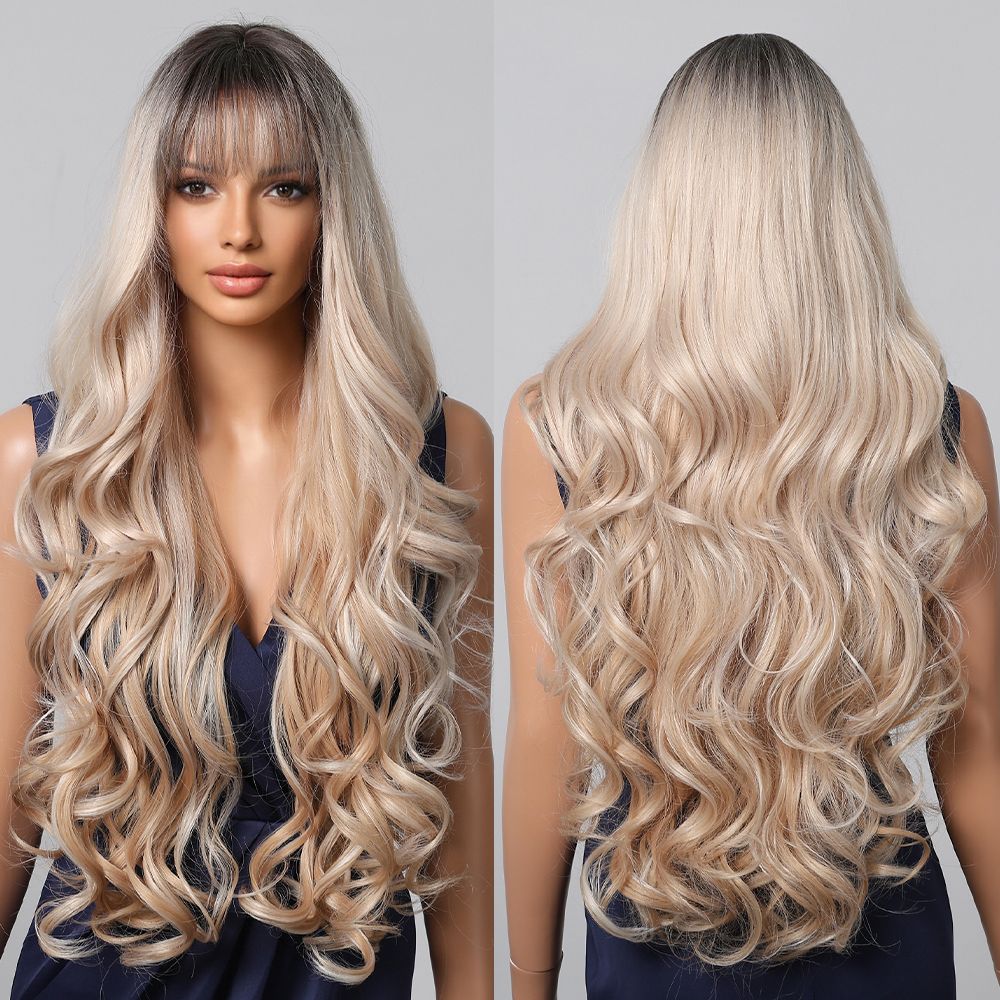 Highlight Ombre 33.02 x 15.24 cm Front Lace Wig Real Hair 71.12cm Body Wave Honey Blonde No Glue HD Clear Lace Forehead Wig Women's 180 Density Real Hair Pre-Pulled Baby Hair color 1