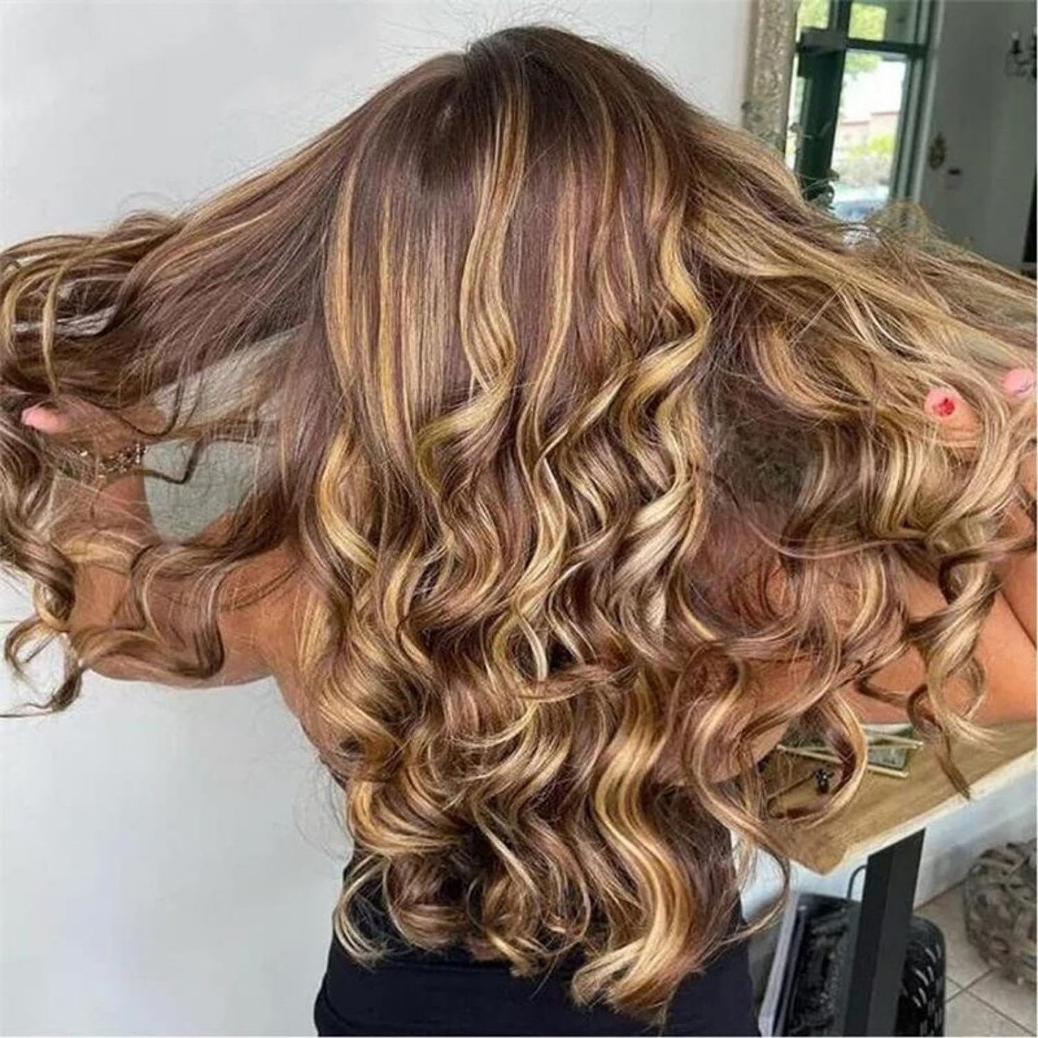 Highlight Ombre 33.02 x 15.24 cm Front Lace Wig Real Hair 71.12cm Body Wave Honey Blonde No Glue HD Clear Lace Forehead Wig Women's 180 Density Real Hair Pre-Pulled Baby Hair color 1