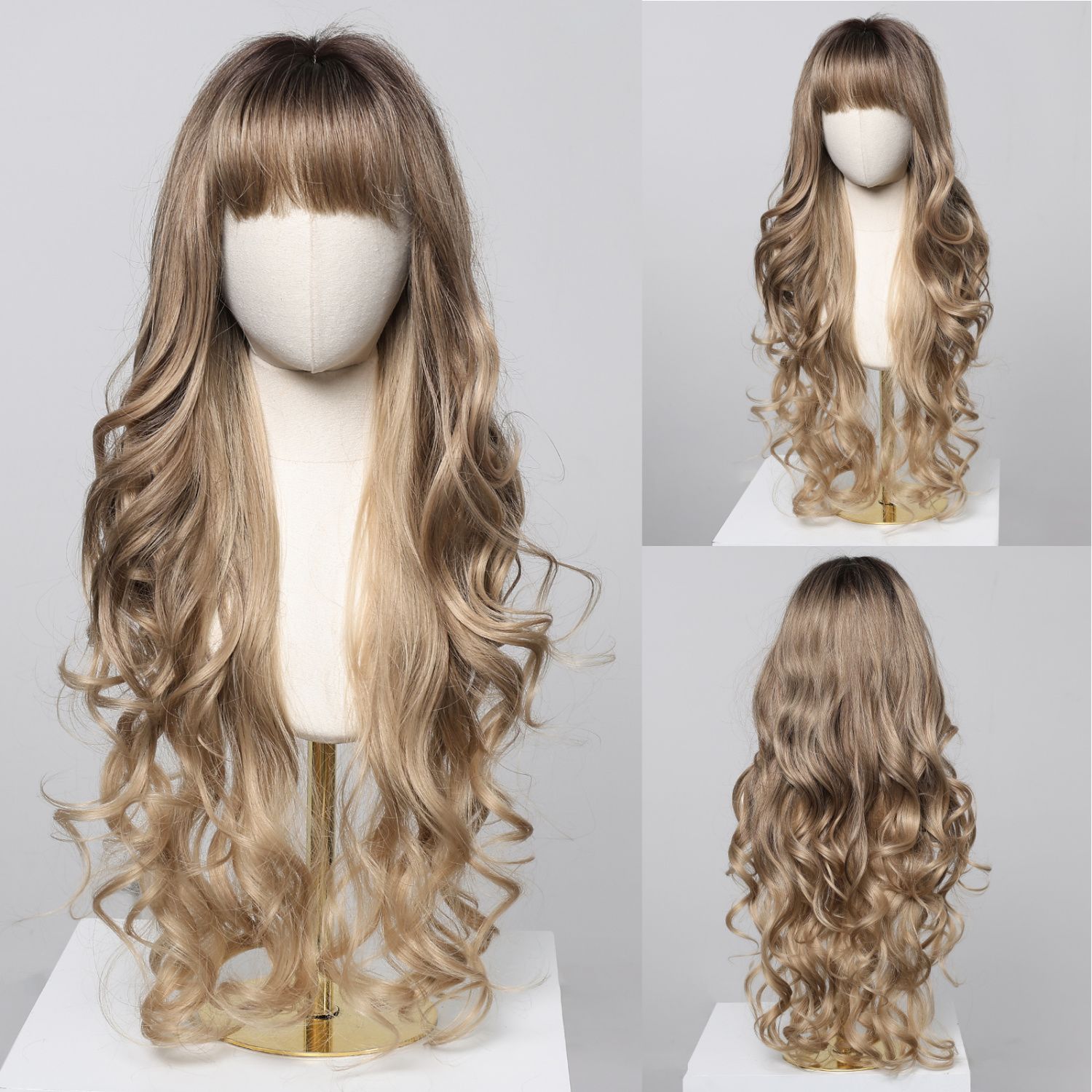 Highlight Ombre 33.02 x 15.24 cm Front Lace Wig Real Hair 71.12cm Body Wave Honey Blonde No Glue HD Clear Lace Forehead Wig Women's 180 Density Real Hair Pre-Pulled Baby Hair color 1