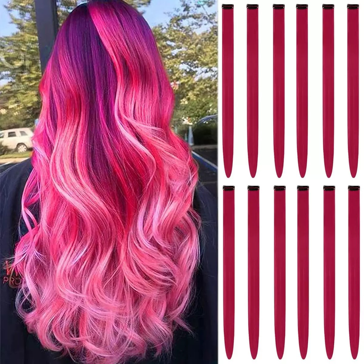 12  Colored Hair Extensions 20Inch Straight Color Clip in on Hair Extension Rainbow Party Highlights Synthetic Hairpiece for Girls (37colors) color 1 long [分类版本1]