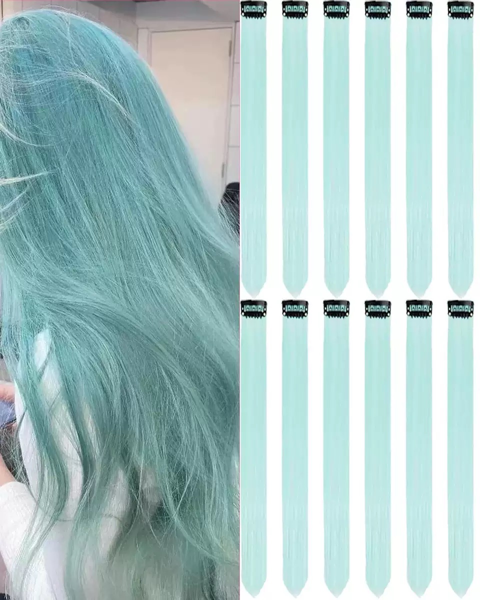 12  Colored Hair Extensions 20Inch Straight Color Clip in on Hair Extension Rainbow Party Highlights Synthetic Hairpiece for Girls (37colors) color 1 long [分类版本1]