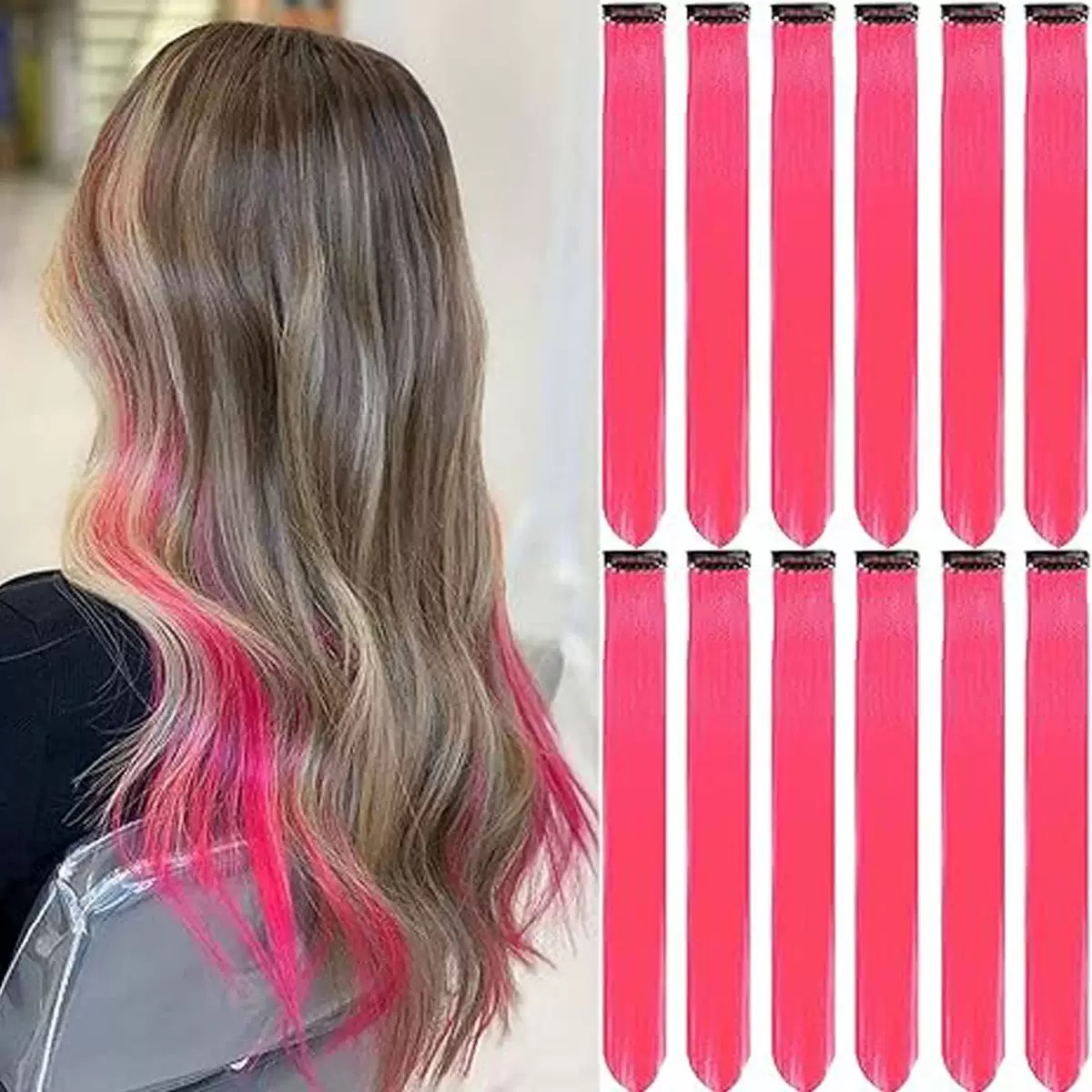 12  Colored Hair Extensions 20Inch Straight Color Clip in on Hair Extension Rainbow Party Highlights Synthetic Hairpiece for Girls (37colors) color 1 long [分类版本1]
