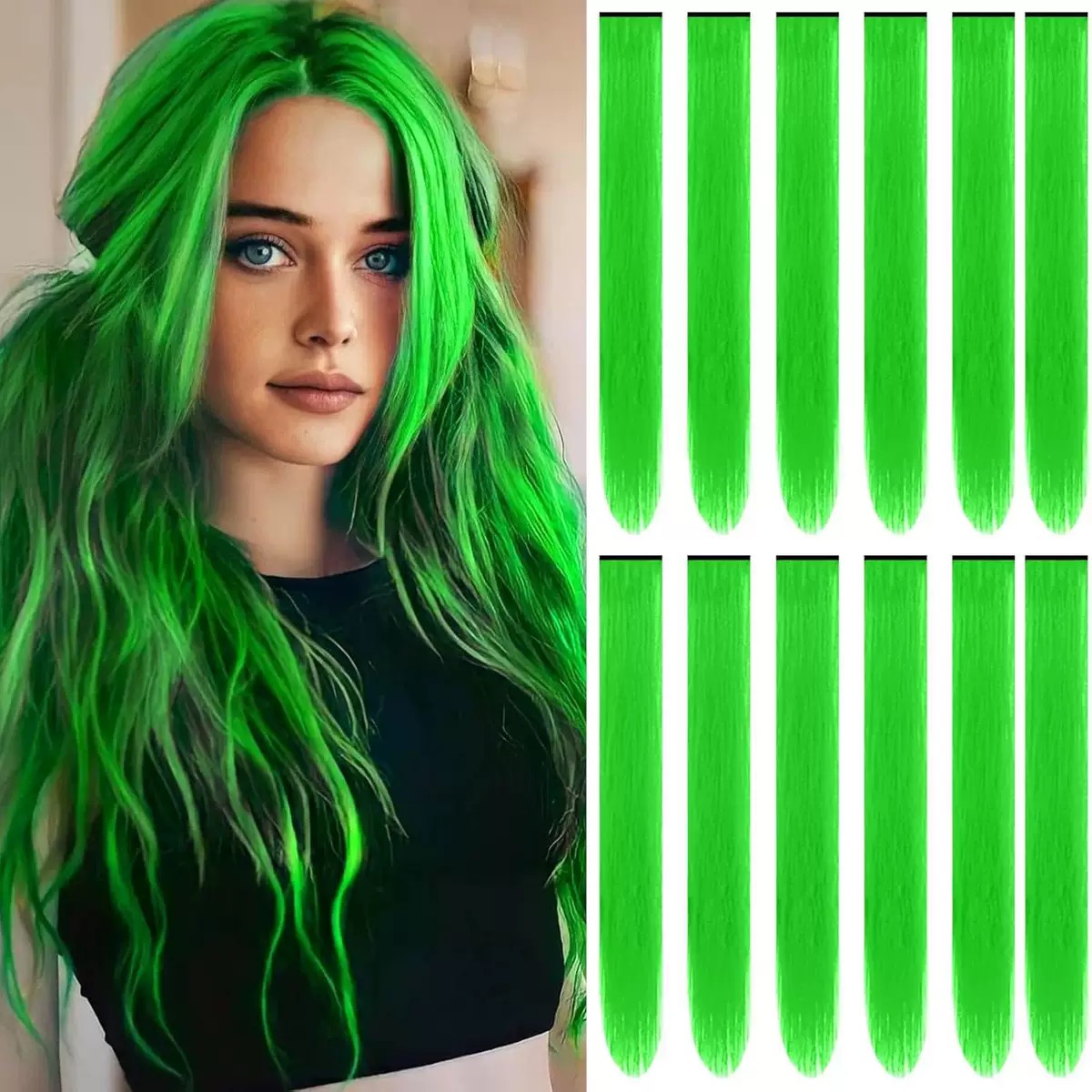 12  Colored Hair Extensions 20Inch Straight Color Clip in on Hair Extension Rainbow Party Highlights Synthetic Hairpiece for Girls (37colors) color 1 long [分类版本1]