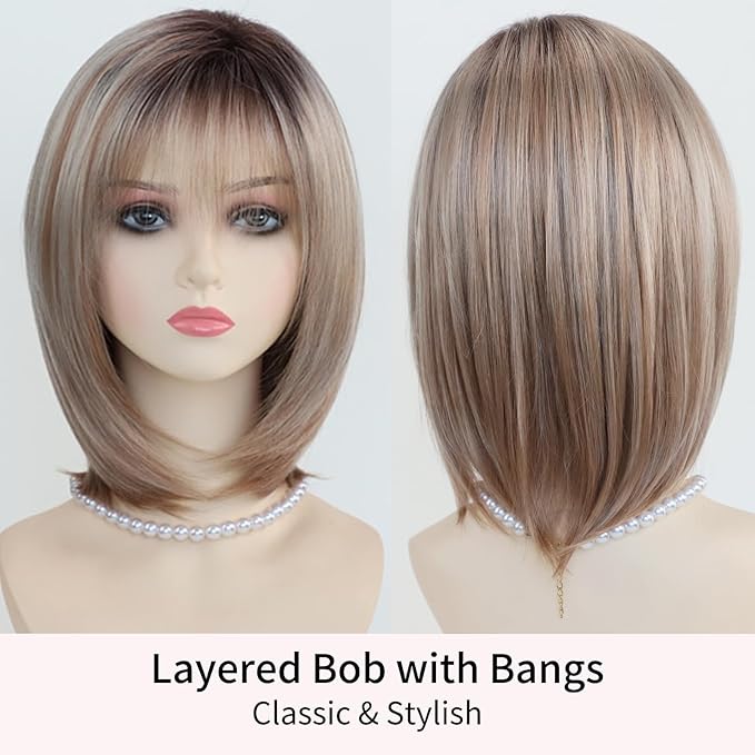 Afro Curly Wig with Bangs 12 Inches Synthetic Afro Wigs for Women about 280g/Piece Heat Resistant Black Short Kinky Curly Wigs for Daily Party blonde as picture [分类版本1]