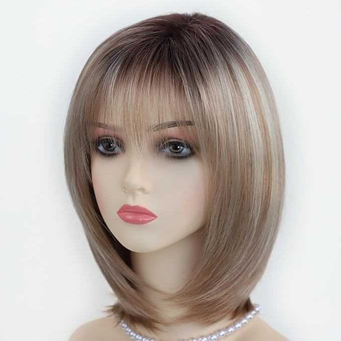 Afro Curly Wig with Bangs 12 Inches Synthetic Afro Wigs for Women about 280g/Piece Heat Resistant Black Short Kinky Curly Wigs for Daily Party blonde as picture [分类版本1]