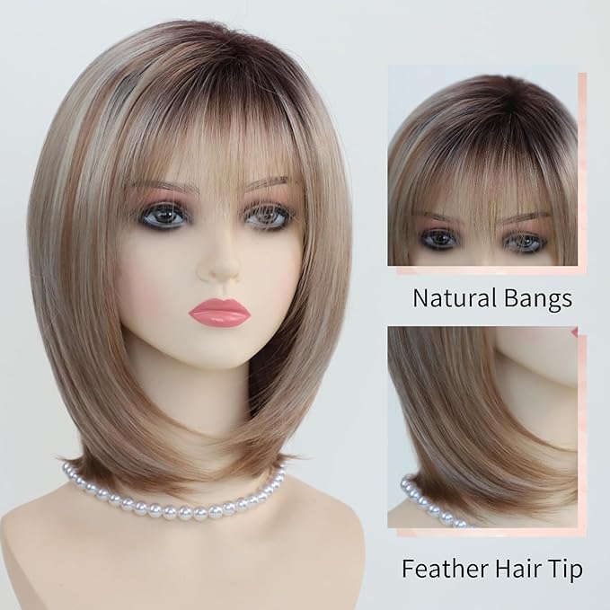 Afro Curly Wig with Bangs 12 Inches Synthetic Afro Wigs for Women about 280g/Piece Heat Resistant Black Short Kinky Curly Wigs for Daily Party blonde as picture [分类版本1]