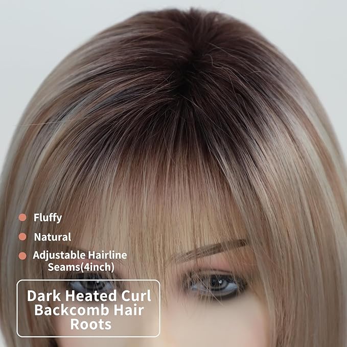 Afro Curly Wig with Bangs 12 Inches Synthetic Afro Wigs for Women about 280g/Piece Heat Resistant Black Short Kinky Curly Wigs for Daily Party blonde as picture [分类版本3]