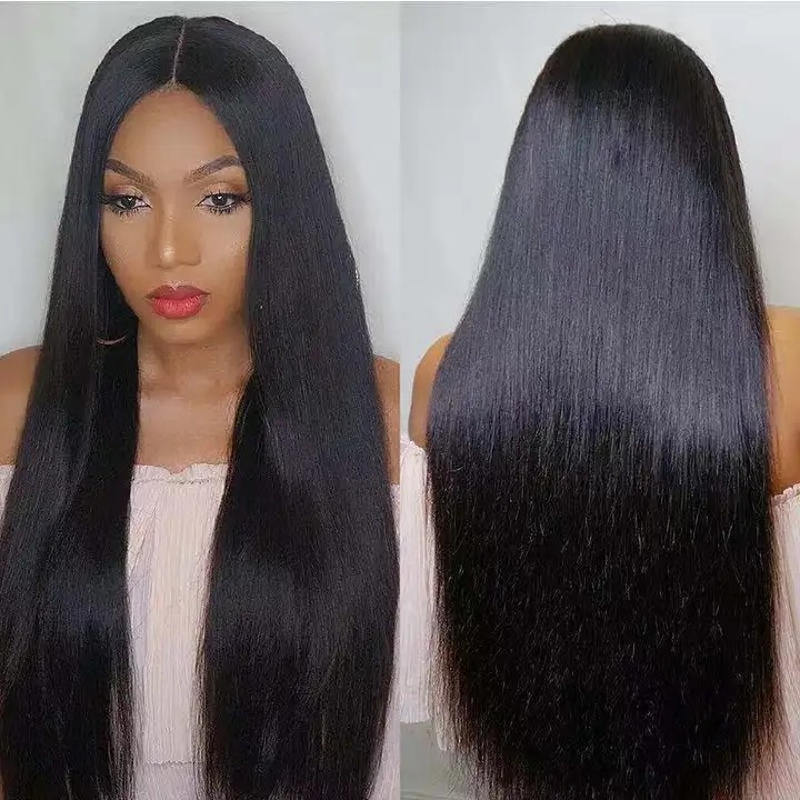 Ladie Long Straight Hair Synthetic Middle Part Black Wigs For Women Gift black as picture