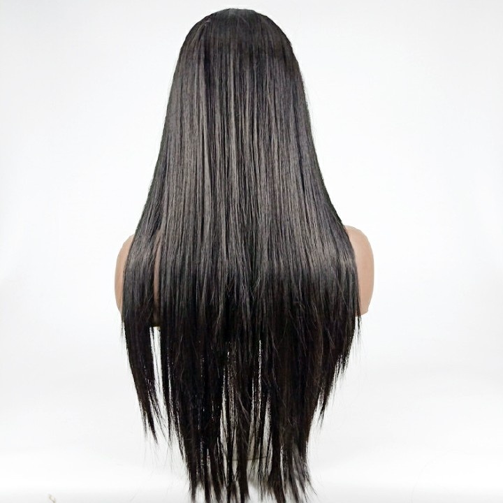Ladie Long Straight Hair Synthetic Middle Part Black Wigs For Women Gift black as picture