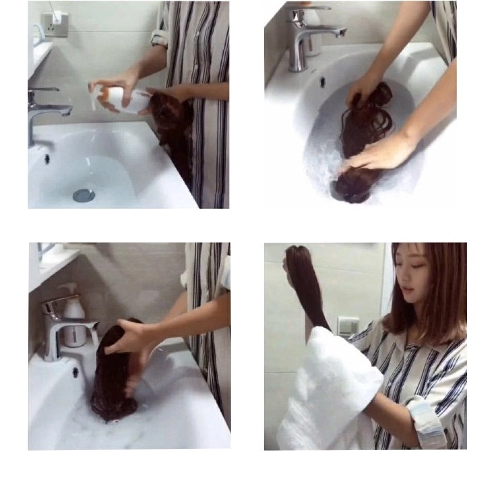 Ladie Long Straight Hair Synthetic Middle Part Black Wigs For Women Gift black as picture