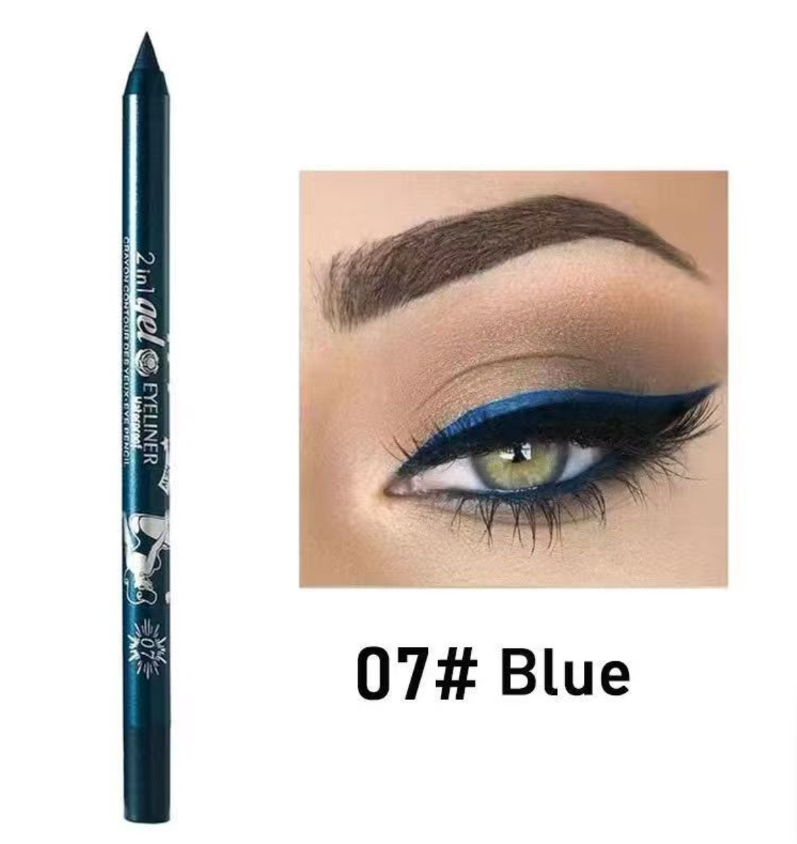 2 in 1 Eyeliner Lip Liner Gel Pencil Waterproof Long-lasting 10 colors 01#black one size